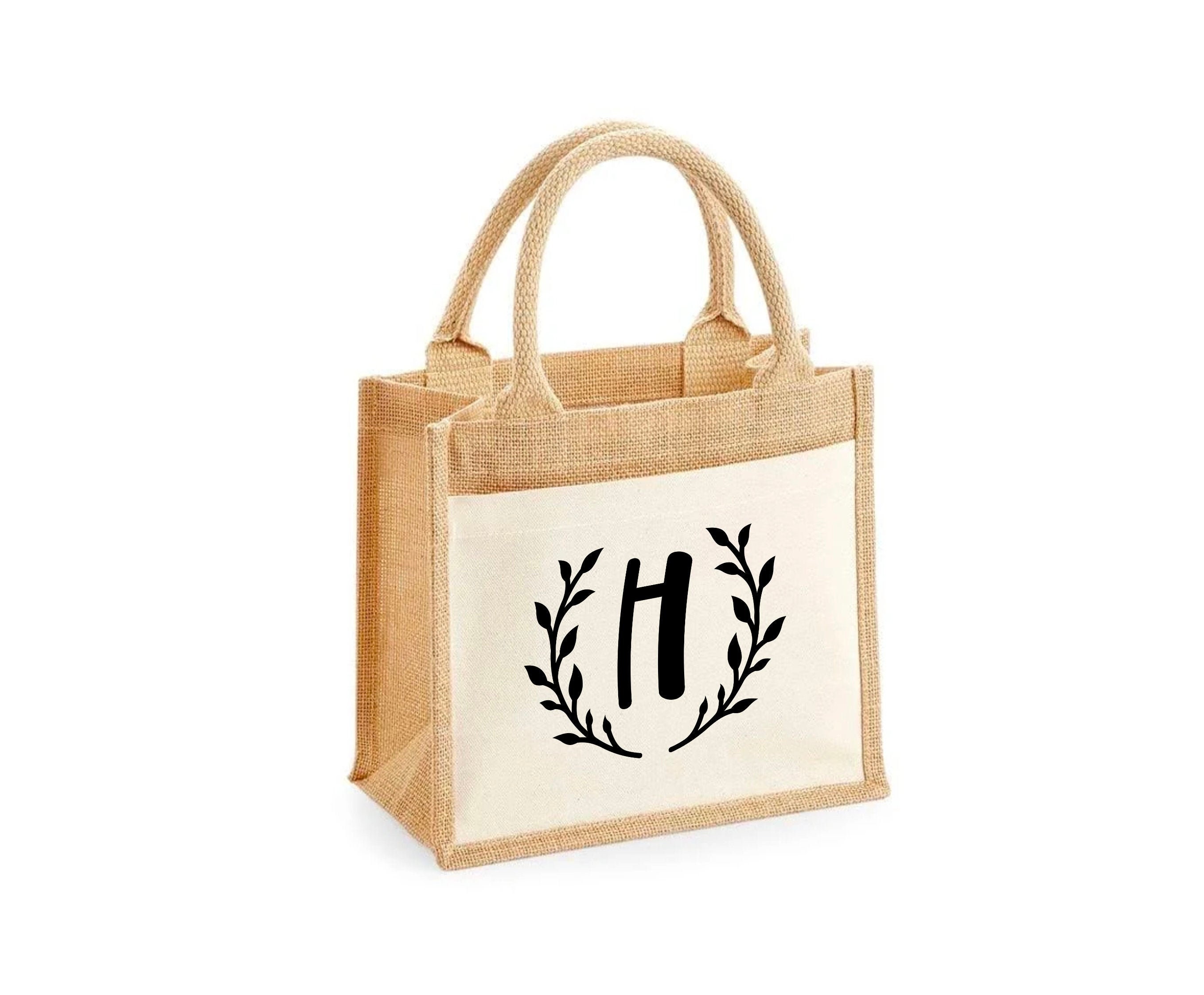 Personalised Jute Bag Small with Fabric Pocket.. Lunch Bag.. Etsy