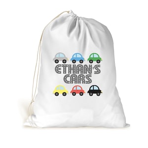 Personalised Drawstring Car toy bag..Boys Girls storage Bag