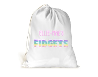 Personalised Drawstring Fidget toy bag..Boys Girls storage Bag