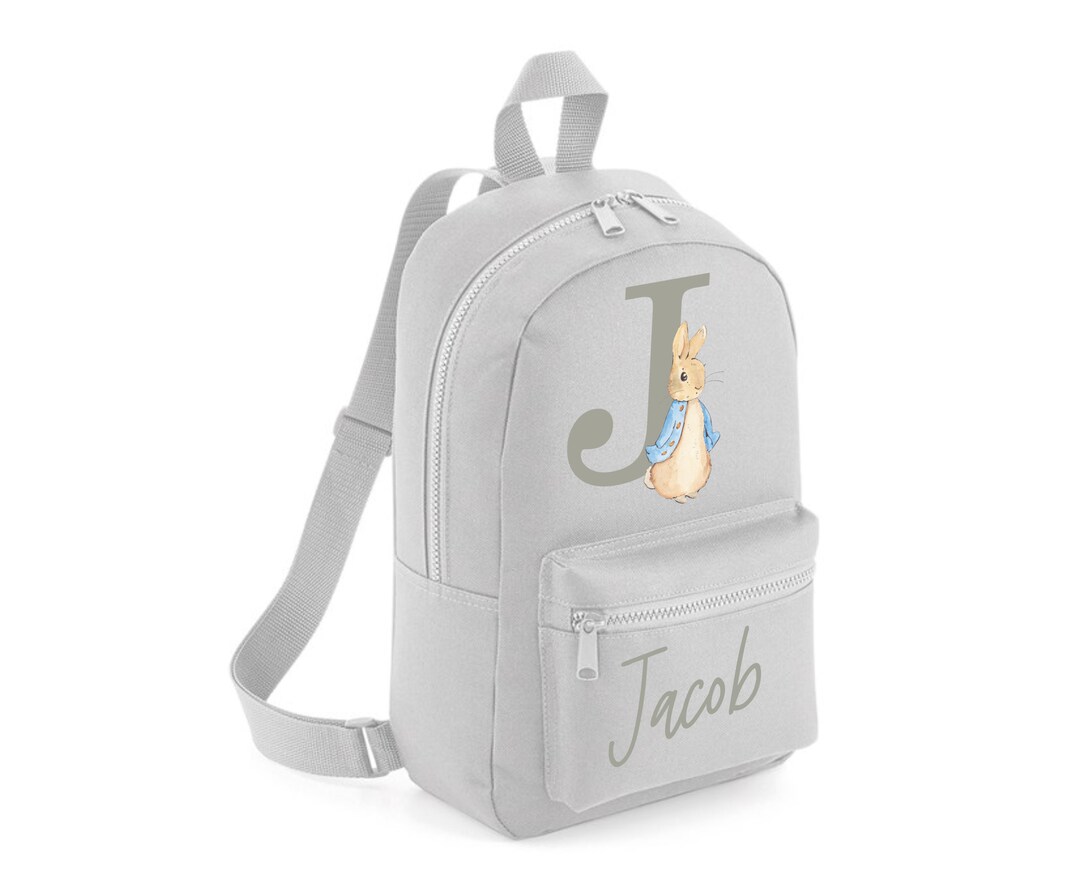 Personalised Peter Rabbit Mini Rucksack Backpack Grey Boys Girls ...