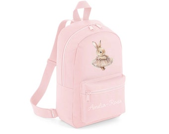 Personalised Ballerina Bunny Rabbit Rucksack Backpack Pink Boys Girls Nursery Bag School bag