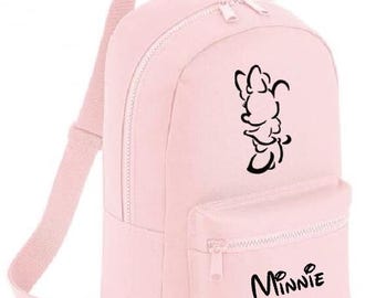 Personalised Minnie mouse silhouette  Castle Rucksack Backpack Pink Boys Girls Navy Nursery Bag School bag