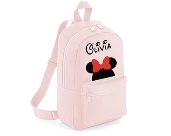 Personalised Minnie Mouse silhouette Mini Rucksack Backpack Pink Boys Girls Nursery Bag School bag Castle Princess