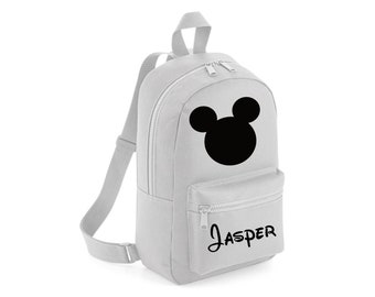 Personalised Mickey Mouse silhouette Mini Rucksack Backpack Grey Boys Girls Nursery Bag School bag