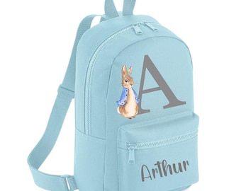Personalised Peter Rabbit  Mini Rucksack Powder Blue Backpack Boys Girls Nursery Bag School bag Peter Rabbit Nappy Bag