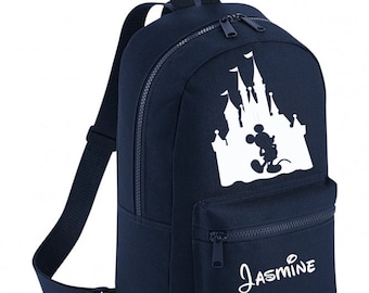 Personalised Mickey mouse silhouette  Castle Rucksack Backpack Pink Boys Girls Navy Nursery Bag School bag