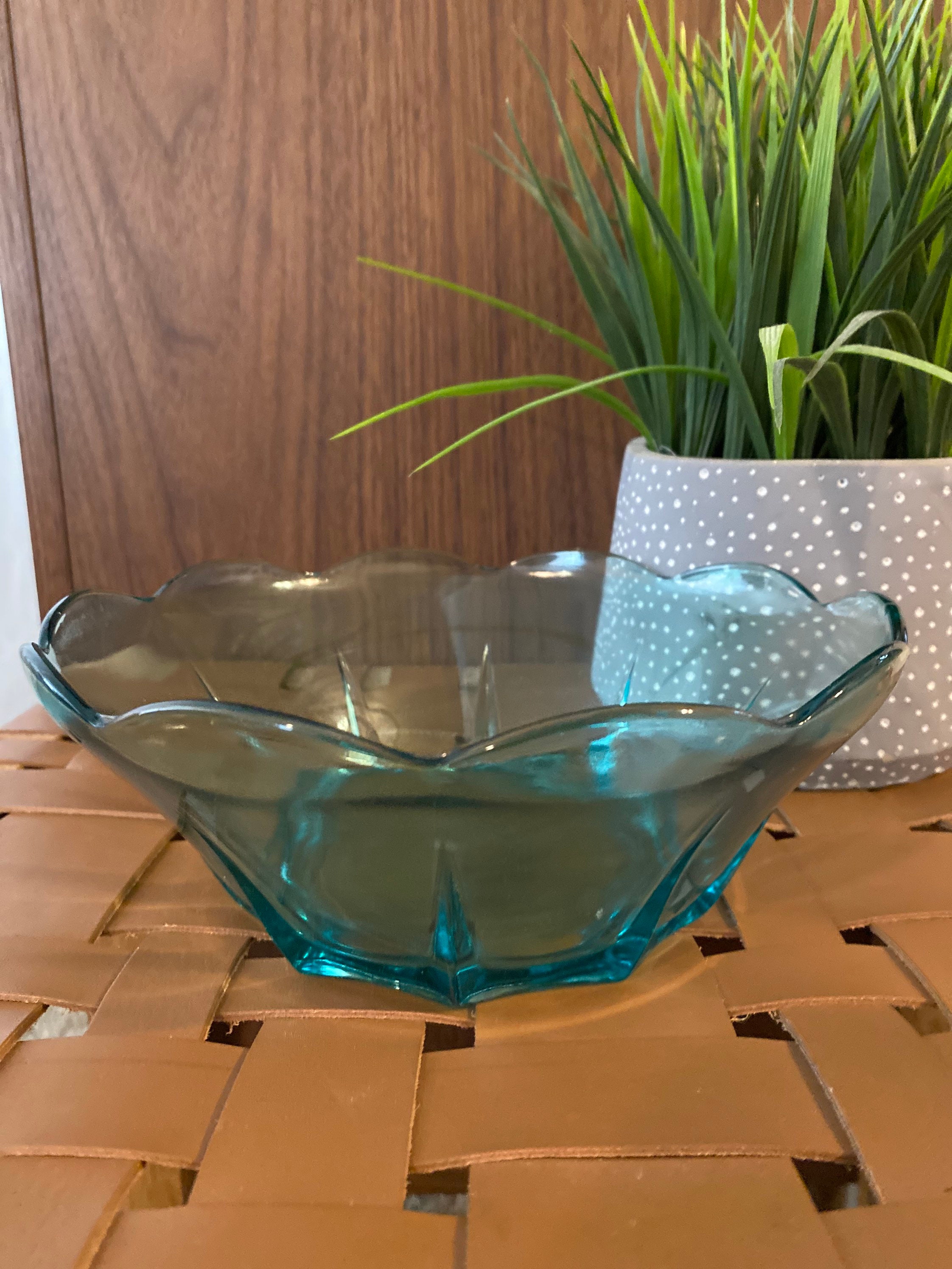 Vintage blue glass bowl Etsy