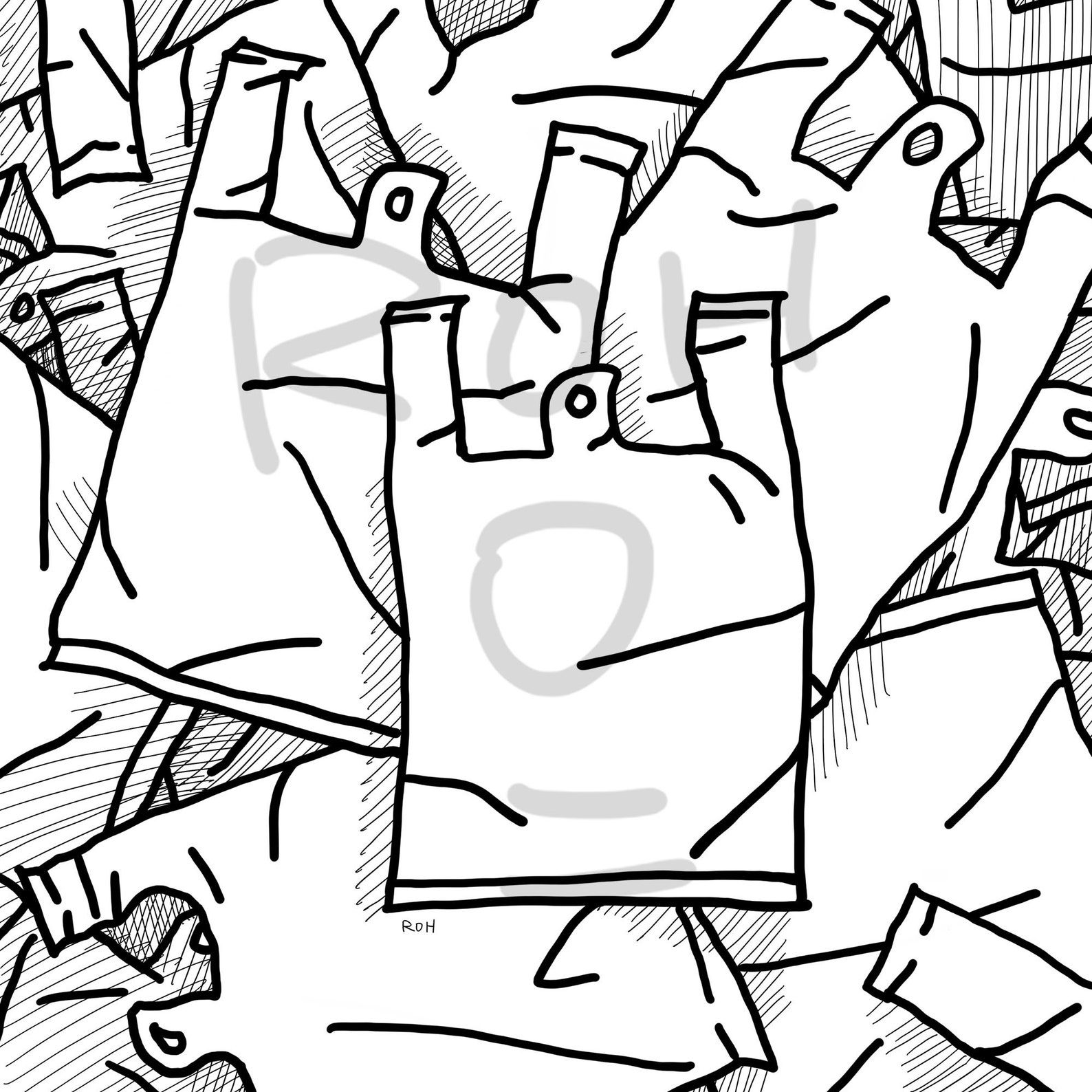 Plastic Bag Doodle Art Digital Download Print JPG Plastic Bag Printable