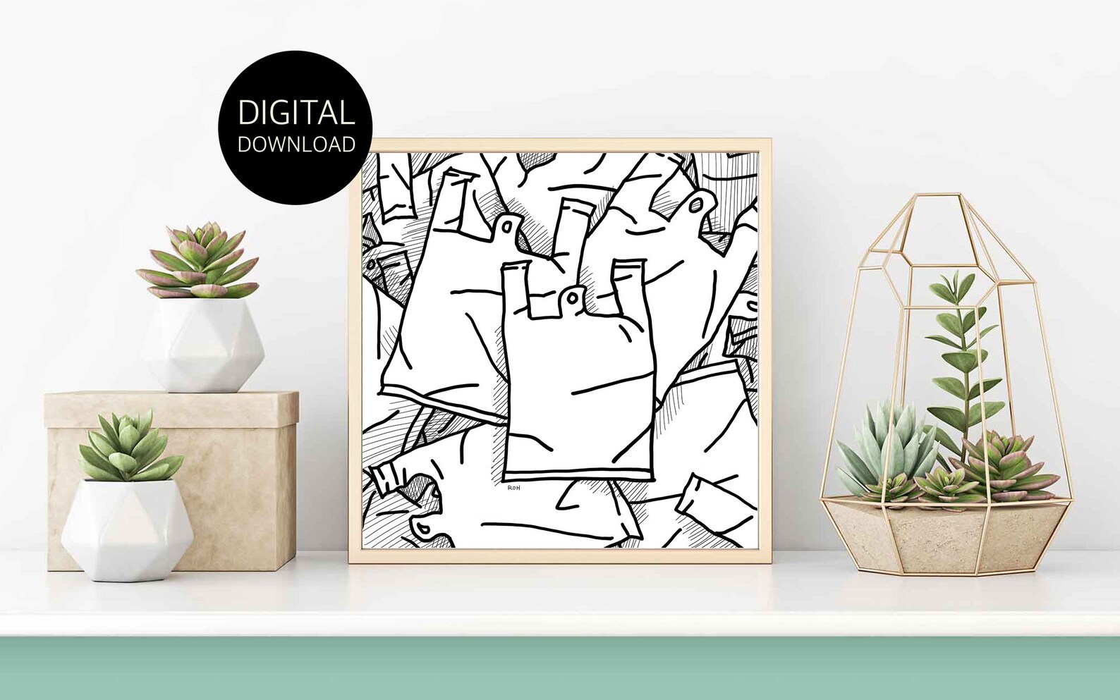 Plastic Bag Doodle Art Digital Download Print JPG Plastic Bag Printable