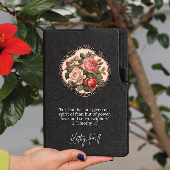 2 Timothy 1:7 Bible Verse Journal, Christian Women Gift, Catholic Christmas Gift, Personalized Bible Verse Floral Custom Name Journal