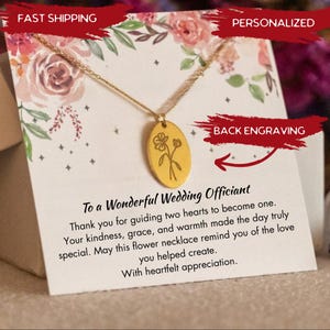 Personalized Wedding Officiant Birth Flower Necklace, Wedding Officiant Appreciation Gift, Marriage Celebrant, Wedding Minister
