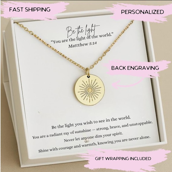 Be the Light Sun  Necklace, Motivational Self-Love Gift for Best Friend, Encouragement Pendant, Inspirational Faith Jewelry