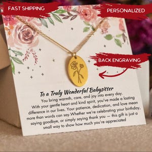 Personalized Babysitter Birth Flower Necklace, Baby Sitter Thank You Jewelry, Babysitter Appreaciation Necklace, Babysitter Birthday Gift