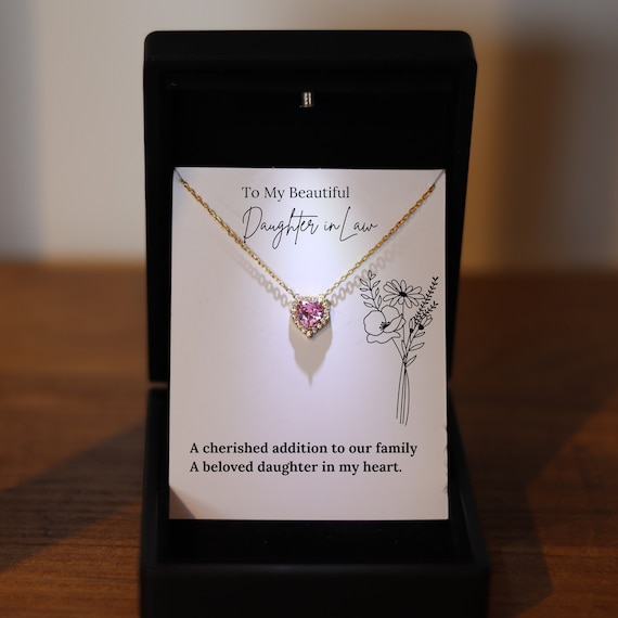 Daughter in Law Jewelry with Led Light Box, Shiny Heart for Daughter in Law Necklace, Bride Jewelry from MIL,  Daughter in Law to Be Gift