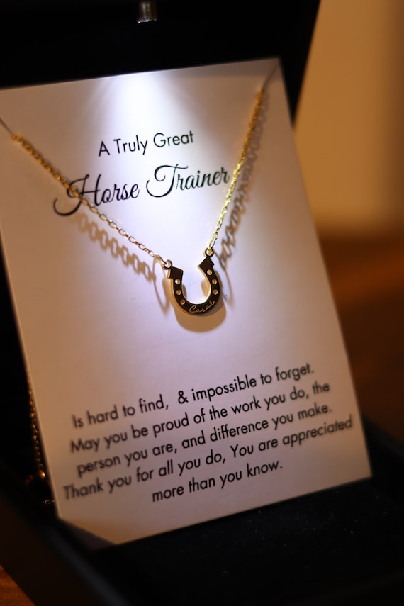 Horse Trainer Gift, Silver Horseshoe Necklace with Engraved Name, Horse Riding Gifts, Horse Lover Gift, Horse Trainer Thank You