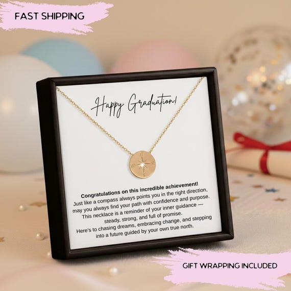 Graduation Compass Necklace Gift, 8th Graduation Jewelry, Middle School Graduation, Phd Graduation Necklace