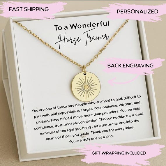 Personalized Horse Trainer Necklace Gift, Horse Trainer Thank You Gift, Horse Trainer Appreciation Gift,  Horse Trainer Birthday Gift