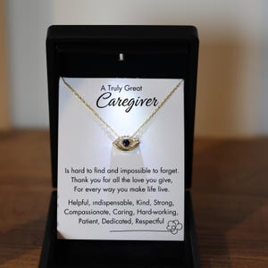 Caregiver Gift, Silver Third Eye Necklace with Spiritual Protection – Includes LED Light Box, Caretaker Jewelry,