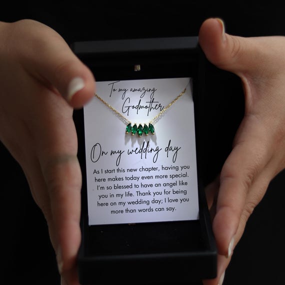 Godmother of The Bride, Emerald Gemstone Necklace with Luxury Led Box, Godmother on My Wedding Day Jewelry,  Bride To Godmother