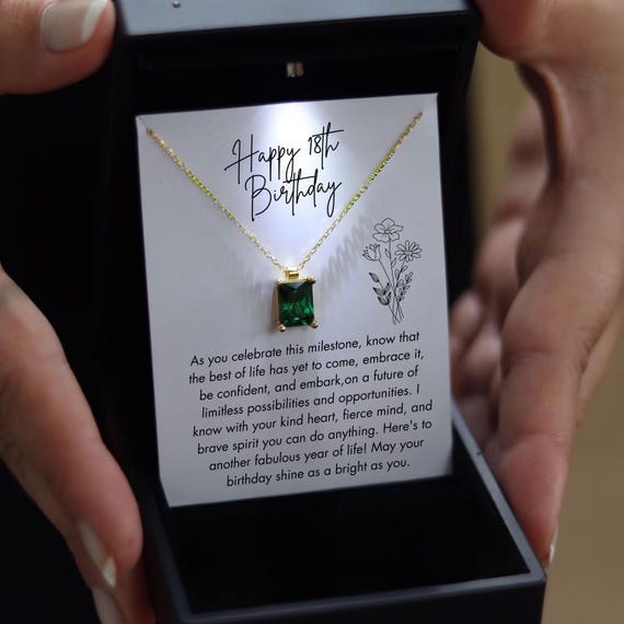 18th Birthday Necklace with Birthstone, 18th Birthday Silver Necklace with Led Light Box, Gift for 18 year old girl gift