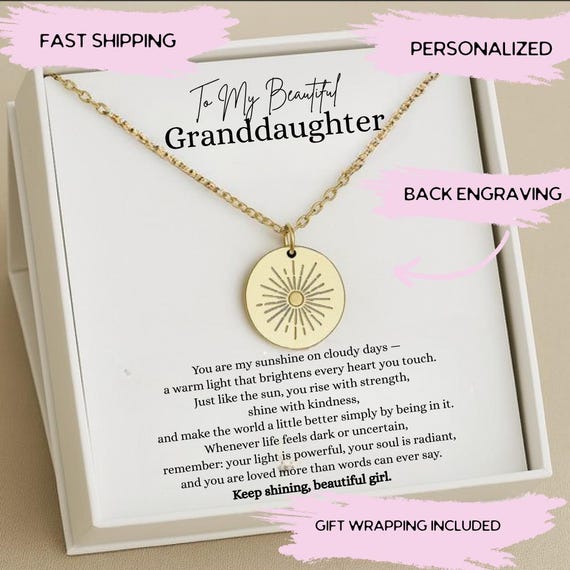 Personalized Granddaughter Sun Necklace, Granddaughter Christmas Gift, Granddaughter Jewelry, Great Granddaughter Keepsake Gifts,