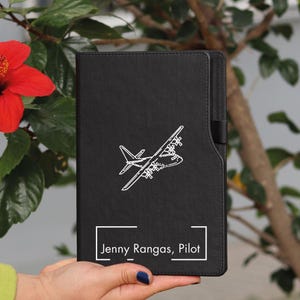 Personalized Pilot Black Journal, Pilot Gift Idea, Pilot Birthday Gift, Pilot First Solo Flight Gift, Airplane Pilot Gift,
