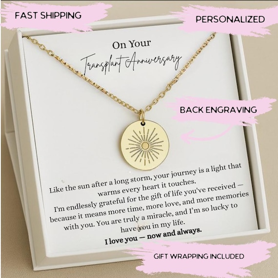 Kidney Anniversary Jewelry, Transplant Anniversary Necklace Gift, Silver Jewelry for Organ Donor, Organ Donation Gift,