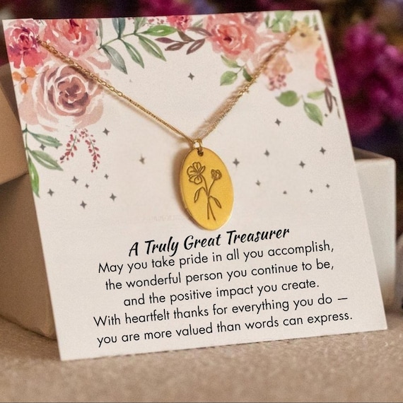 Treasurer Appreciation Gift For Women, Treasurer Birthday, Leaving, Retirement Gift, Necklace for Female Treasurer, Treasurer Birthday