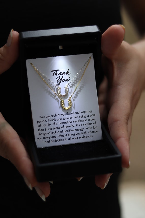 Thank You Necklace, Silver Horseshoe Necklace with Engraved Name, Christmas Gift, Women Coworker Gift, Women Boss Gift, Birthday Necklace