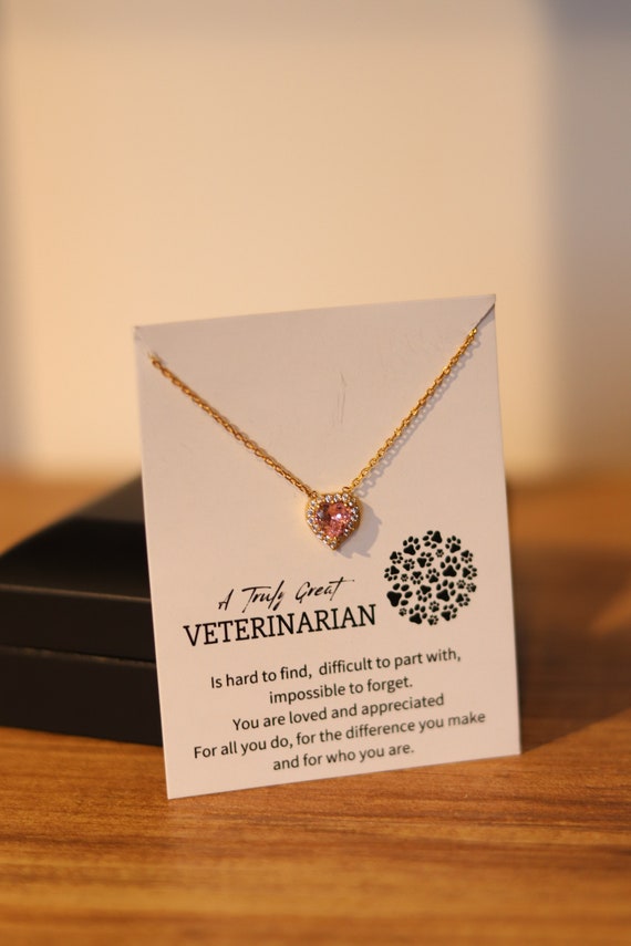 Veterinarian Necklace Gift, Vet School Graduation Gift, Veterinarian Doctor Gift, Animal Doctor Gift, Heart Necklace with Quartz,