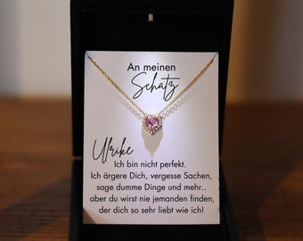 Schatz Herz Halskette, Kette für Frauen, Geschenk für sie, Jubiläumsgeschenk Frau, Hochzeitsjubiläumsgeschenk Frau 'Ich bin nicht perfekt'