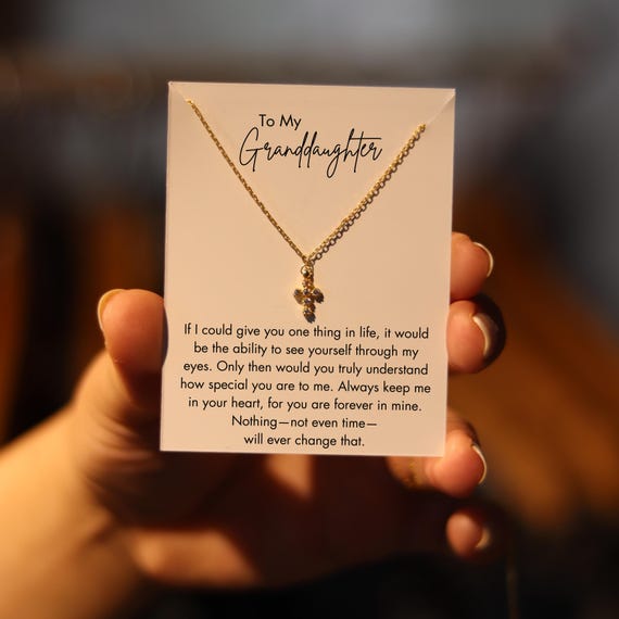 Granddaughter Necklace Gift, Tiny Cross Silver Necklace with Led Light Box, Granddaughter Silver Cross Necklace, Granddaughter Birthday Gift