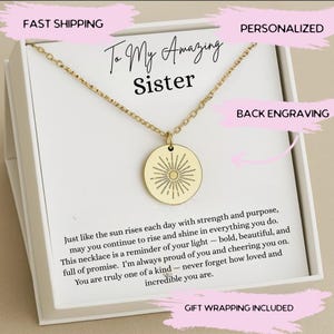 Personalisierte Schwester Sonne Halskette, Einzigartige Schwester Schmuck, Schwester Geschenk Idee, Schwester Geburtstag Halskette, Schwester Weihnachtsgeschenk