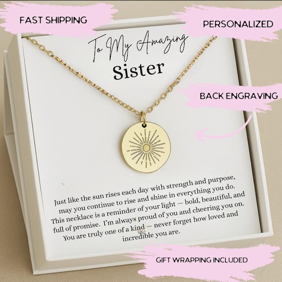 Personalized Sister Sun Necklace, Unique Sister Jewelry, Sister Gift Idea, Sister Birthday Necklace, Sister Christmas Gift