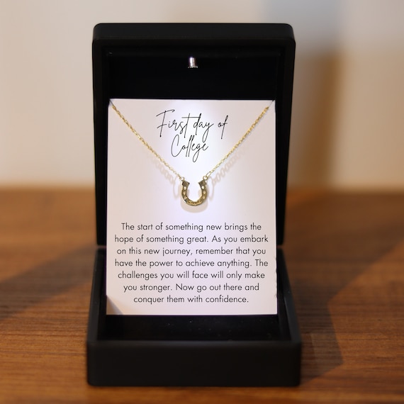 Luck Necklace with Engraved Name, First Day Of College Necklace, Freshman College Gift, University Student Jewelry, Luck Student Moving Away