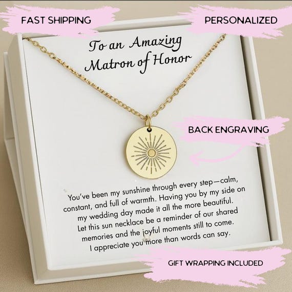 Matron of Honor Thank You Necklace, Wedding Party Thank You Gift, Matron of Honor Gifts, Bridal Shower Gifts, Friend Thank you from Bride