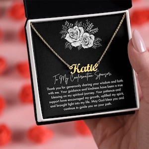 Collier de confirmation de sponsoring personnalisé avec carte-cadeau, cadeaux pour sponsor catholique, collier de confirmation de nom en argent pour sponsor,