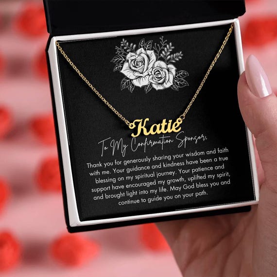 Personalized Confirmation Sponsor Necklace Gift with Gift Card, Catholic Sponsor Gifts, Confirmation Sponsor Silver Name Necklace,