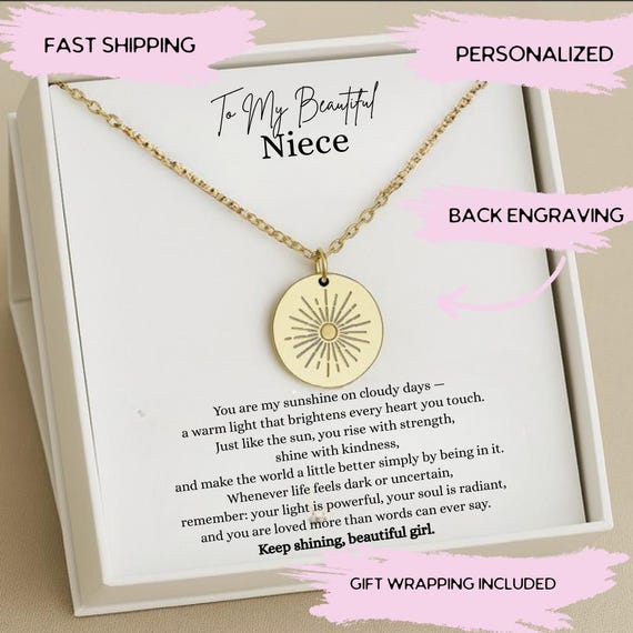 Niece Sun Silver Necklace, Personalized Niece Jewelry Gift, Niece Gift from Aunt, Christmas & Birthday Jewelry
