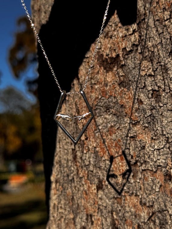 The Creation of Adam Necklace, Michelangelo Jewelry,  Silver Art Necklace, Hand of God Giving Life Art Jewelry, Ring Holder Necklace