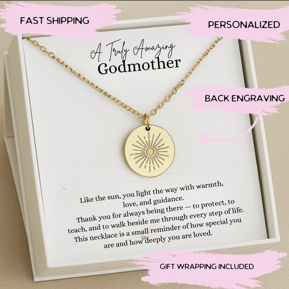 Godmother Necklace with Message Card, Godmother Thank You Jewelry, Gift from Godchild, Baptism Thank You from Godson or Goddaughter