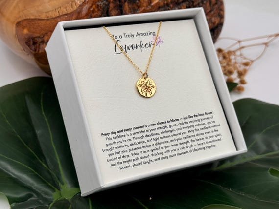 Coworker Birthday Gift, Christmas Gift for Coworkers, New Year Gift for Colleagues, Work Bestie Farewell Necklace, Lotus Thank You Jewelry