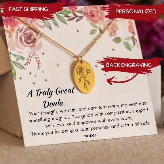 Gift for Doula Birth Flower Necklace, Doula Appreciation Gift, Doula Thank You Gift,Midwife Gift, Labor and Delivery Nurse gift