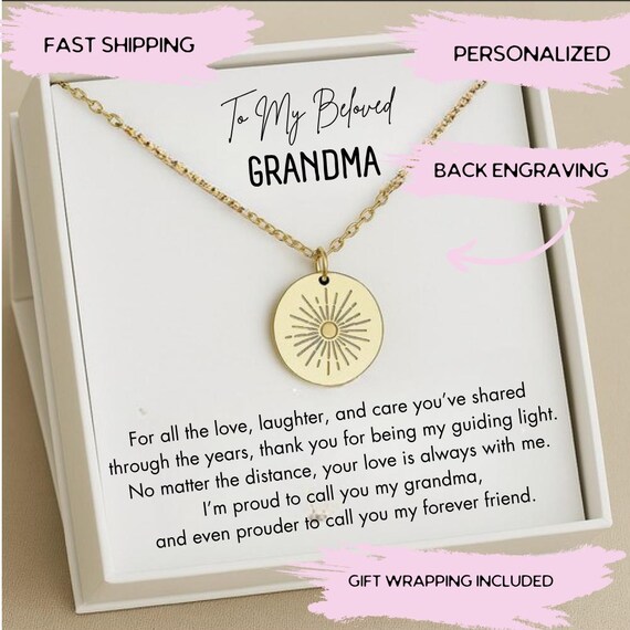Grandmother Sun Necklace, Grandma Birthday Necklace, Grandma Gift from Grandchild, Grandma Jewelry, Personalized Nana Necklace