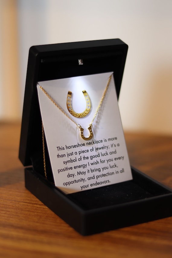 Appreciation Jewelry 925 Silver Horseshoe Luck Necklace with LED Light Jewelry Box, Horseshoe Engraved with Your Name, Thank You Gift,
