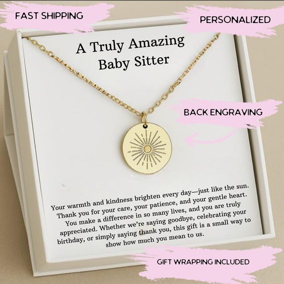 Babysitter Silver Necklace Gift, Babysitter Thank You Gift, Babysitter Jewelry, Babysitter Leaving Necklace, Babysitter Saying Goodbye Gift