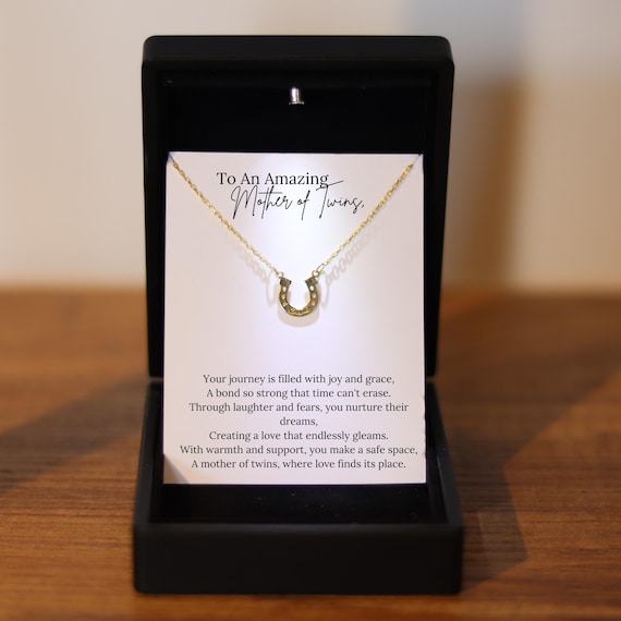 Personalized Twins Baby Luck Necklace for Mom, New Baby Twins Gift, Luck Horseshoe Jewelry with LedLight Box, Pregnant With Twins, Mom of 2