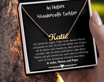 925 Silber Namenskette Für Tochter Von Mama und Papa, An meine wundervolle Tochter, Schulabschluss,  Silber Halskette für Tochter Von Eltern