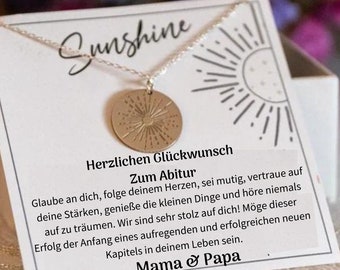 Tochter Geschenk zum Abitur 2025,  Bestandenes Große Sunbeam Halskette,  Abitur 2025 Karte mit Schmuck Geschenk zum Diplom Master Bachelor