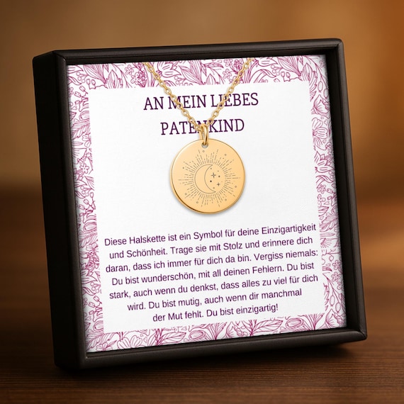 Patenkind Halskette Sonne & Mond – Geschenk für Patenkind zur Einschulung, Schulabschluss oder zum Geburtstag – 925 Sterlingsilber Kette